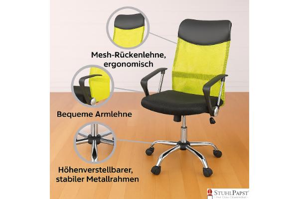 FIT DUO drehstuhl schwarz neongruen, ergonomischer drehstuhl, netzrueckenstuhl, schreibtischstuhl ergonomisch, neon