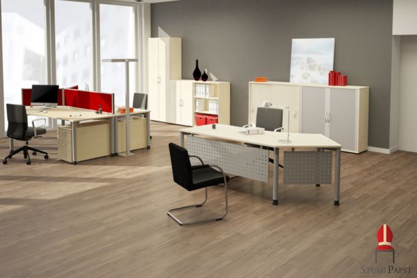 FLEX 4Fuss Rollcontainer abschliessbar Chefsessel mit Armlehnen Besucherstuhl gepolstert Bueromoebel fuer Besprechungsraum Schreibtischlampe mit Dimmer Buerostuhl mit Lendenstuetze