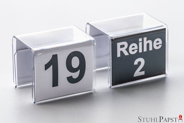 Aufsteckbare Nummern Klemmen für stapelbare Stühle Stapelstühle Bestuhlung Hallenbestuhlung Saalbestuhlung