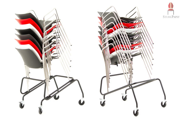 Stühle können auf dem Wagen gelagert werden