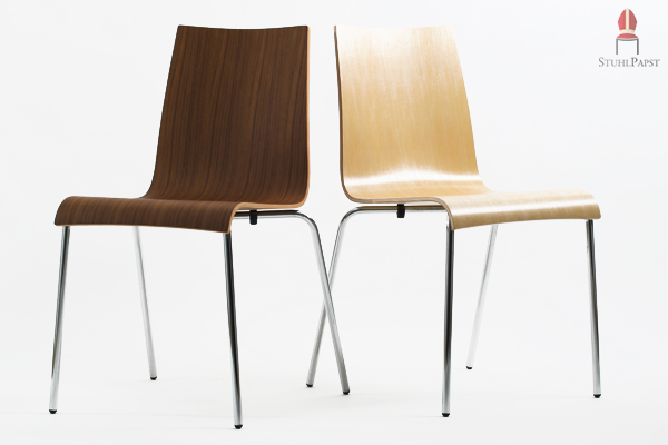 Holzschalenstuhl mit durchgehendem und hochwertigem Schichtholz im Walnuss- und Eschedekor