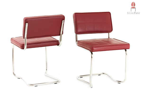 Hier sehen Sie das Freischwingermodell Adr.ett in roter Lederausführung