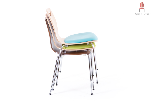 Moderne Holzschalenstühle mit Polster Designer Stuhl-Klassiker Holz Stapelstuhl holz mit Polster Hochstapler hoch stapelbar modern