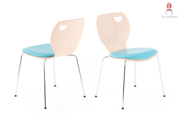 Moderner Holzschalenstuhl mit Polster Designer Stuhl-Klassiker Holz Stapelstühle holz mit Polster Hochstapler hoch stapelbar modern