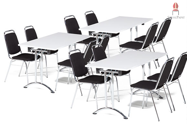 Ein- oder beidseitige Bestuhlung an Tischen ist mit dem Polsterstuhl elegant möglich