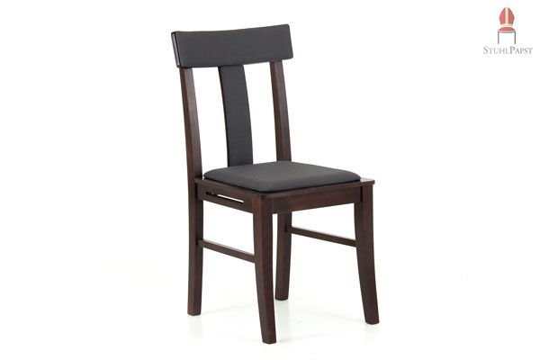 Stilvoller Polsterstuhl mit dunklen Holzelementen für ein elegantes und edles Aussehen