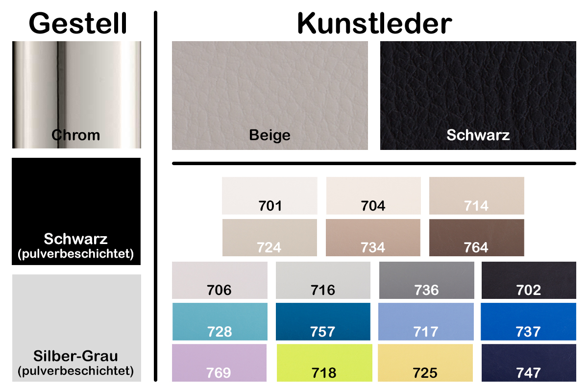 Farbkarte des DIN ISO Gestellfarben und Kunstlederfarben
