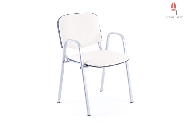 Silbergrauer Stuhlrahmen mit beigen Polstern