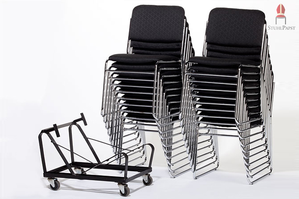 Ein für dieses Modell passender Stapelwagen erleichtert den Transport