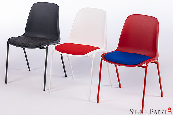 gepolsterte Kunststoffstühle Kunststoffschalenstühle Stapelstühle outdoor schwarz design Metallbeine modern günstig stapelbar