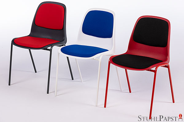 gepolsterte Kunststoffstühle Kunststoffstapelstühle Stapelstühle outdoor schwarz design Metallbeine modern günstig stapelbar