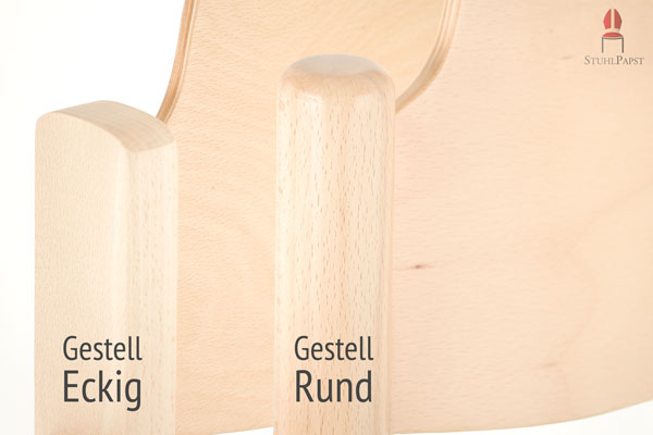 Der Holzstuhl mit Armlehnen Ide.al AL kann in zwei unterschiedlichen Gestellvarianten bestellt werden