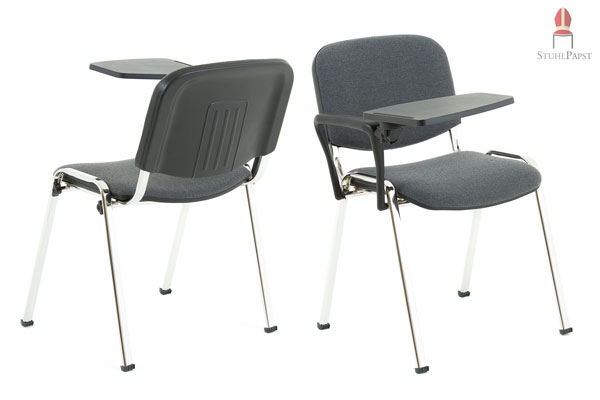 Robuster Polsterstuhl mit Schreibplatte als Collegestuhl
