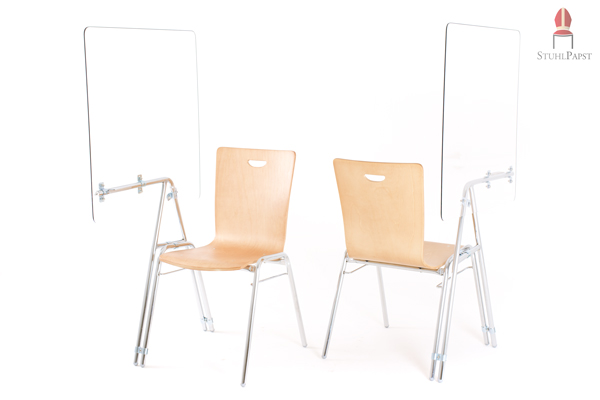 Corona Covid19 Infektionsschutz Virenschutz Stühle Stapelstühle Reihenstühle Reihenbestuhlung mit Acryl Glas Acrylglas Schutzwand Trennwand