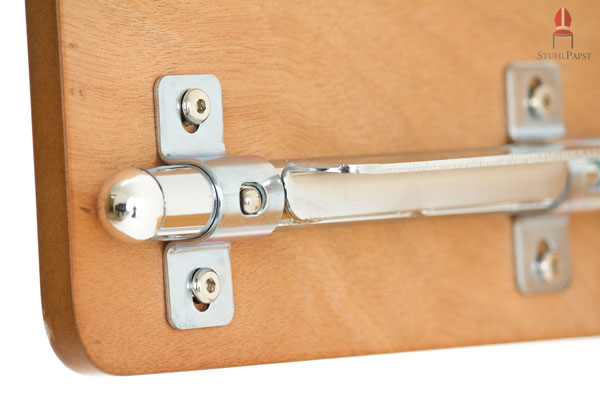 Druckknopf in hochgeklappter Position links sichtbar