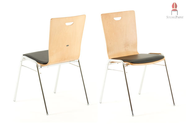 Design Holzschalenstuhl mit Kunstleder Sitzkissen