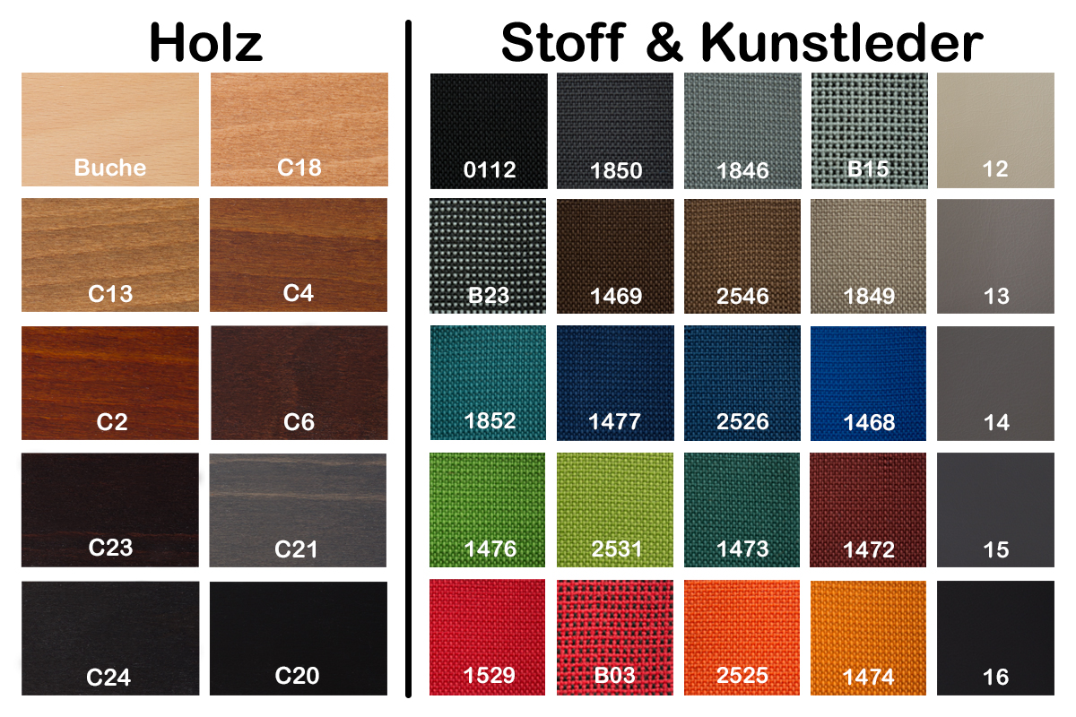 Durch eine große Auswahl an Beiztönen, Stofffarben und Lederfarben ist der Zam.ba deLux sehr variabel