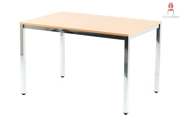 Der umlaufende Rahmen aus hochglanzverchromtem Metallrohr veredelt das Gesamtbild des Tisches