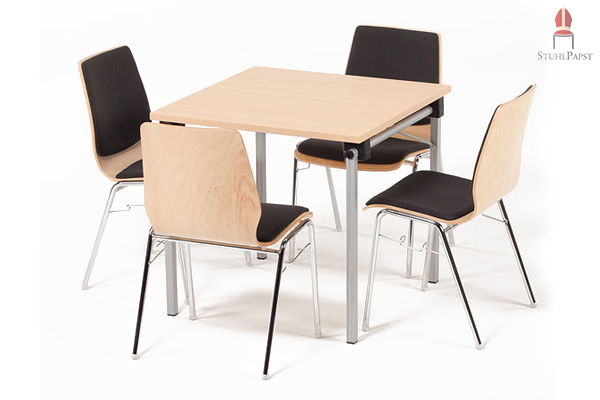 Die Kombination aus Holz und beschichtetem Stahl lässt sich mit vielen Stuhlmodellen aus unserem Shop kombinieren
